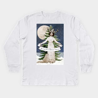 Forest Fir and Arctic Fox Seasons Greetings Kids Long Sleeve T-Shirt